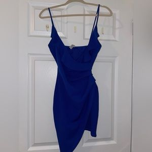 Blue Cross Over Dress with Ruffles